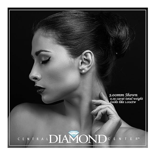 Diamond Stud Earrings CVD Lab Grown Diamonds solid 14K post & Silver basket, 7 or 9 Stone Cluster