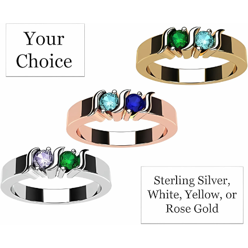 Close-up of 14K gold S-Bar couples ring.