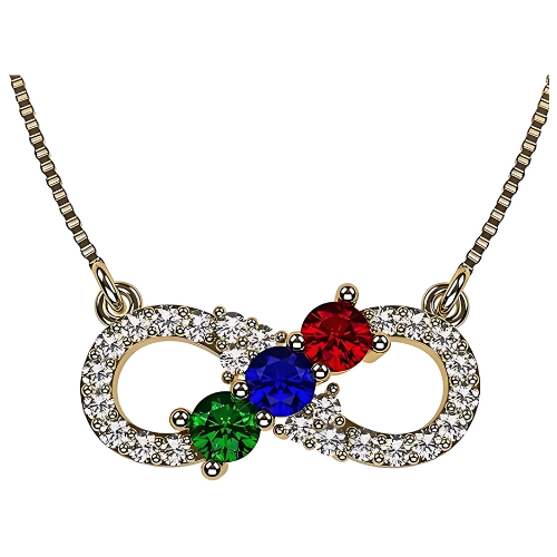 10K Gold Infinity Mothers Necklace featuring 5 gemstones.