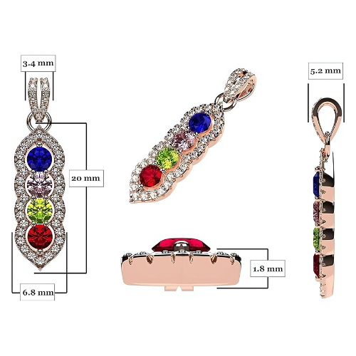 Close-up of a 14K Gold Halo Tower necklace with 5 stones.