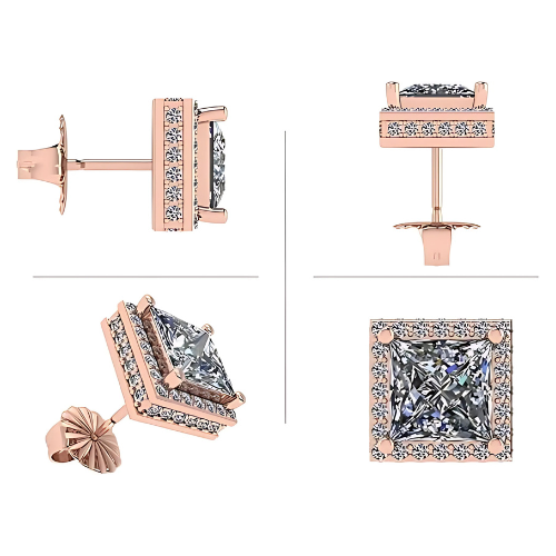 Princess Cut Zirconia Earrings, sterling silver.