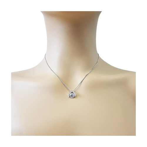 Central Diamond Center Omega Dancing Gemstone Necklace for Women in 925 Sterling Silver & Pure Brilliance Zirconia CZ