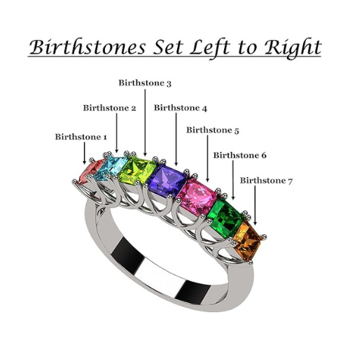 Central Diamond Center Asscher Cut Lucita Mothers Rings w/ 1 to 7 Simulated Birthstones in Sterling Silver, 10K or 14K Gold