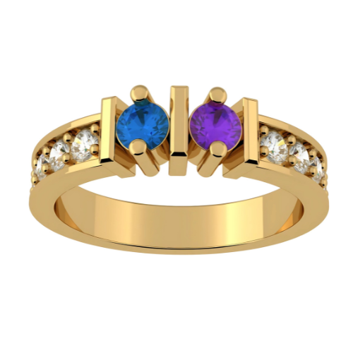 10K Gold two stone birthstone ring with side accents.