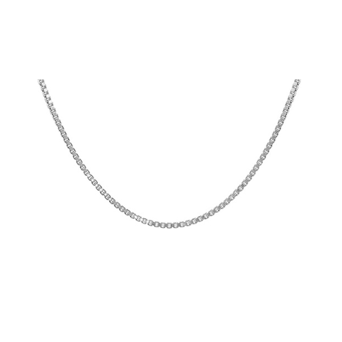 Central Diamond Center Sterling Silver Box Chain, Made in Italy, White, Yellow, or Rose Gold Plated