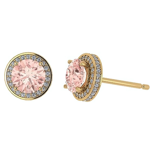 Simulated Morganite Pure Brilliance Zirconia Round Halo Stud Earrings in Solid Sterling Silver, Hypoallergenic