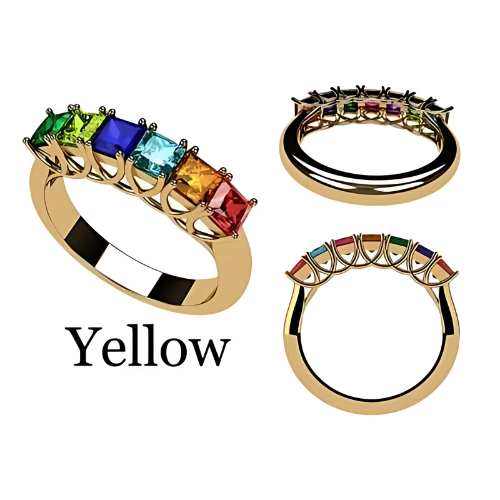 Central Diamond Center Princess Cut Lucita Mothers Rings w/ 1 to 7 Simulated Birthstones in Sterling Silver, 10K or 14K Gold