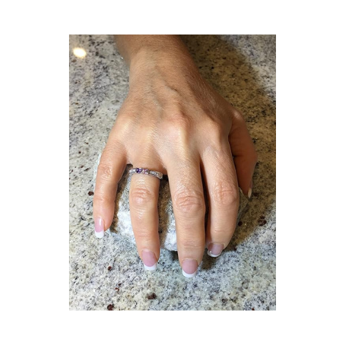 Central Diamond Center Princess Cut Birthstone Couples Ring w/CZs on 3 Sides, Sterling Silver, 10K, or 14K Gold