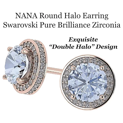 NANA Jewels Round Halo Simulated Aquamarine Pure Brilliance Zirconia Earrings & Necklace in Solid Sterling Silver