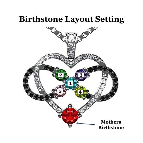 Close-up of 14K Gold Mother Child pendant with gems.