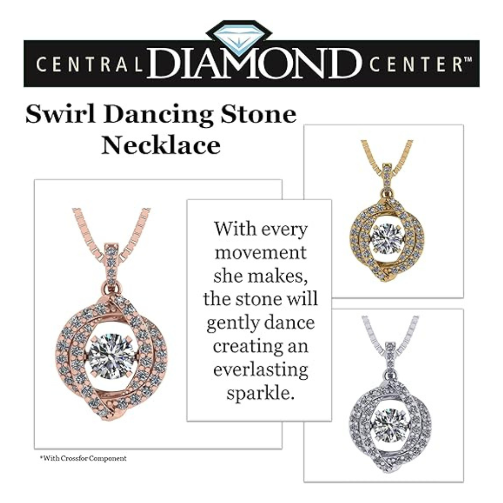 Central Diamond Center Swirl Dancing Gemstone Necklace for Women in Solid 925 Sterling Silver w/Pure Brilliance Zirconia CZ