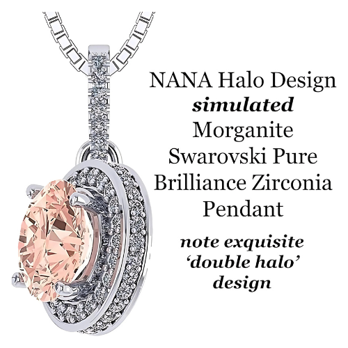 Elegant round morganite halo necklace.