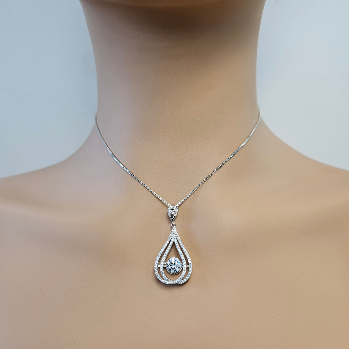 Chandelier simulated diamond necklace on display.