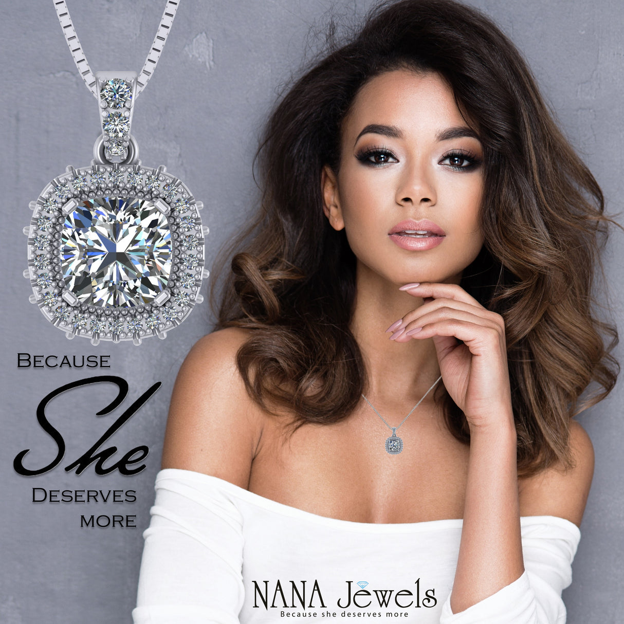 NANA Jewels Cushion Cut Halo CZ Simulated Diamond Solitaire Necklace Sterling Silver 8mm Zirconia Center Gemstone