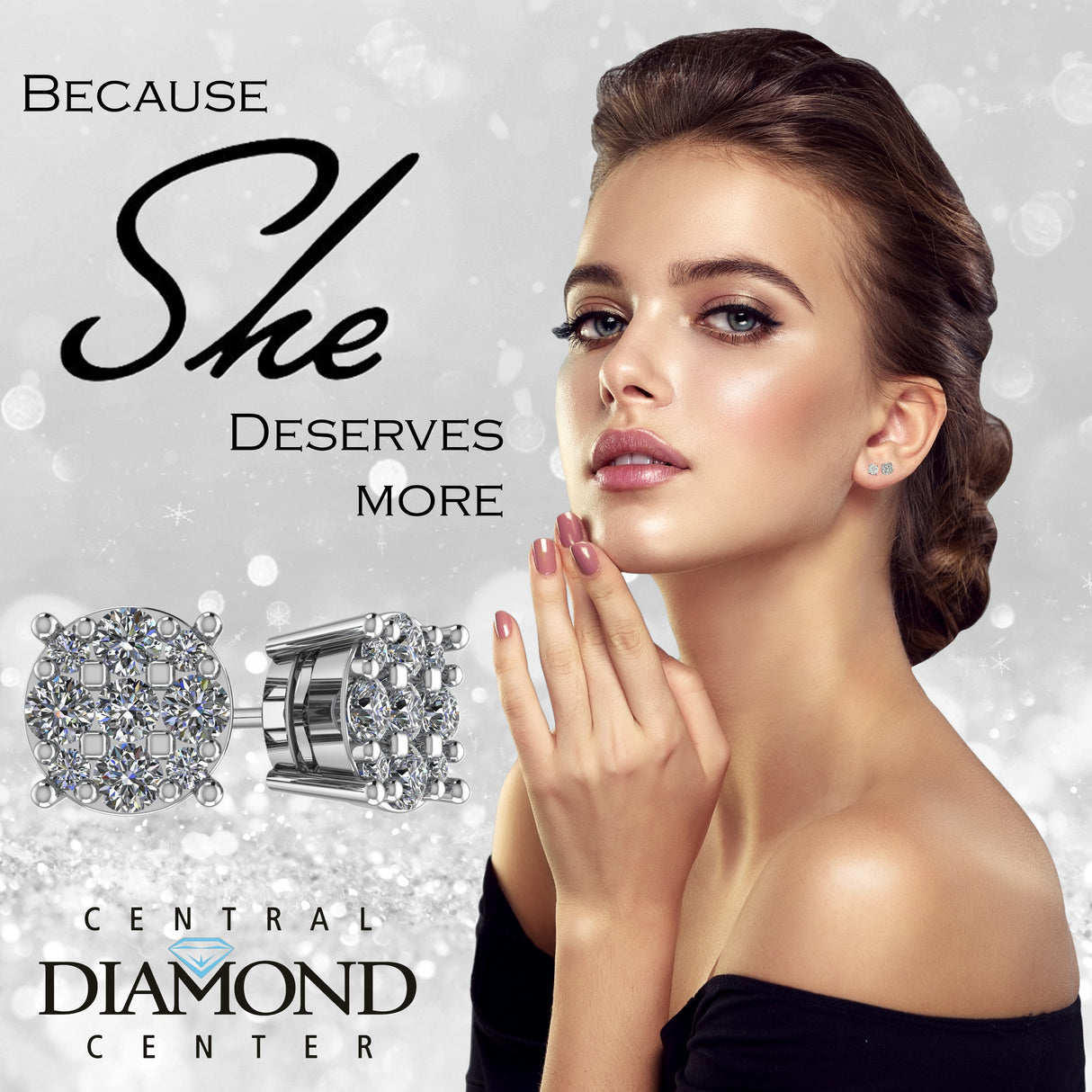 Diamond Stud Earrings CVD Lab Grown Diamonds solid 14K post & Silver basket, 7 or 9 Stone Cluster