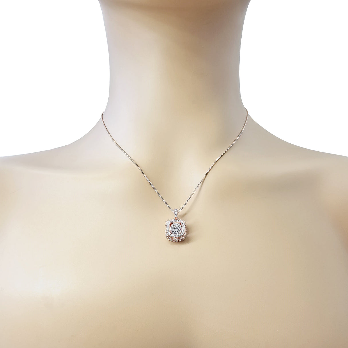 Front view of a sterling silver dancing necklace for women.
