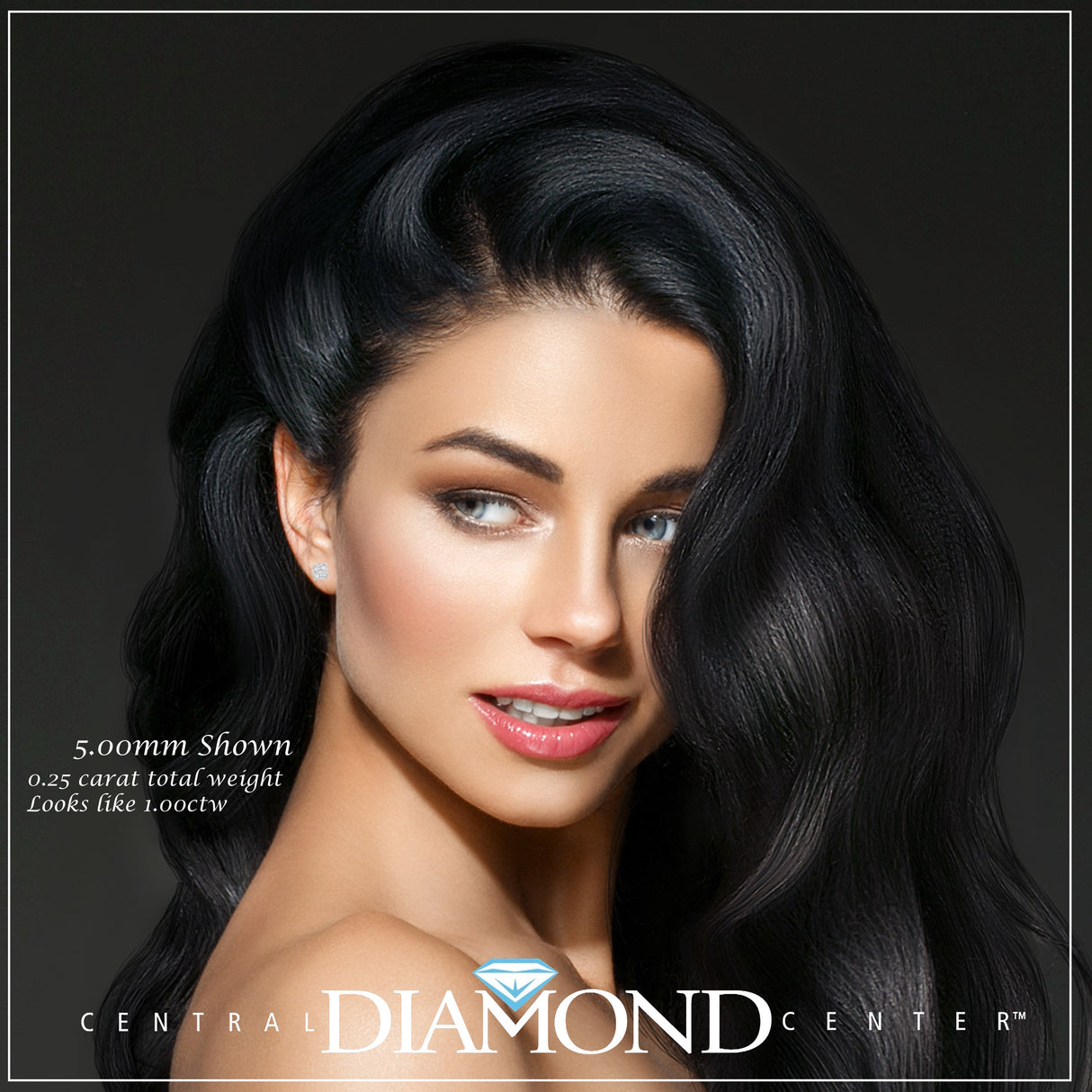 Diamond Stud Earrings CVD Lab Grown Diamonds solid 14K post & Silver basket, 7 or 9 Stone Cluster