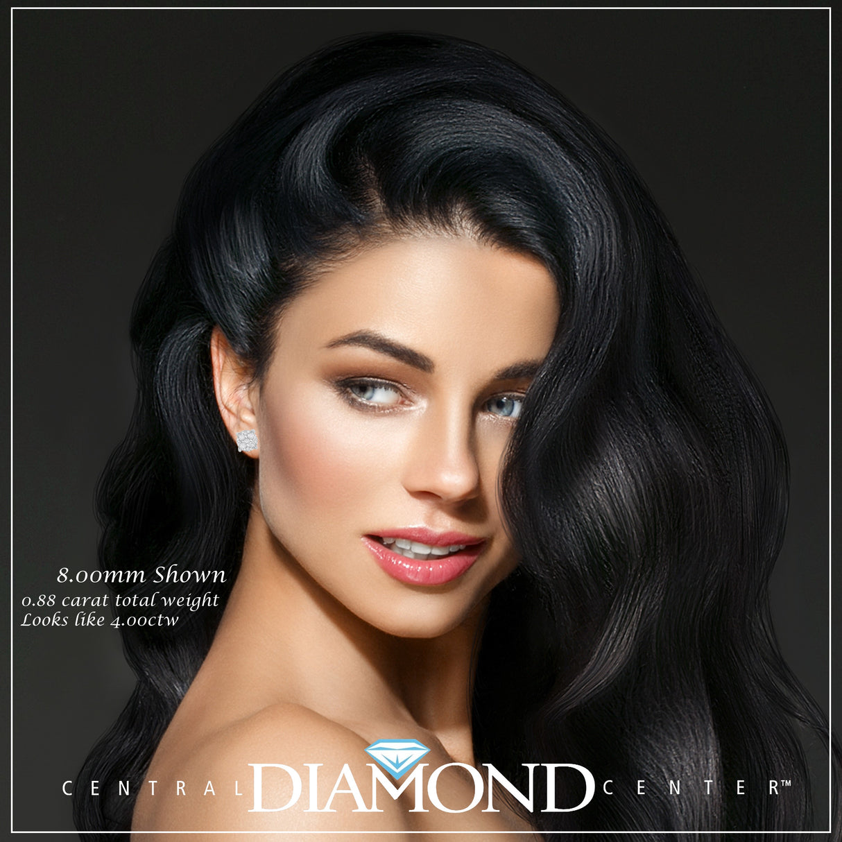 Diamond Stud Earrings CVD Lab Grown Diamonds solid 14K post & Silver basket, 7 or 9 Stone Cluster