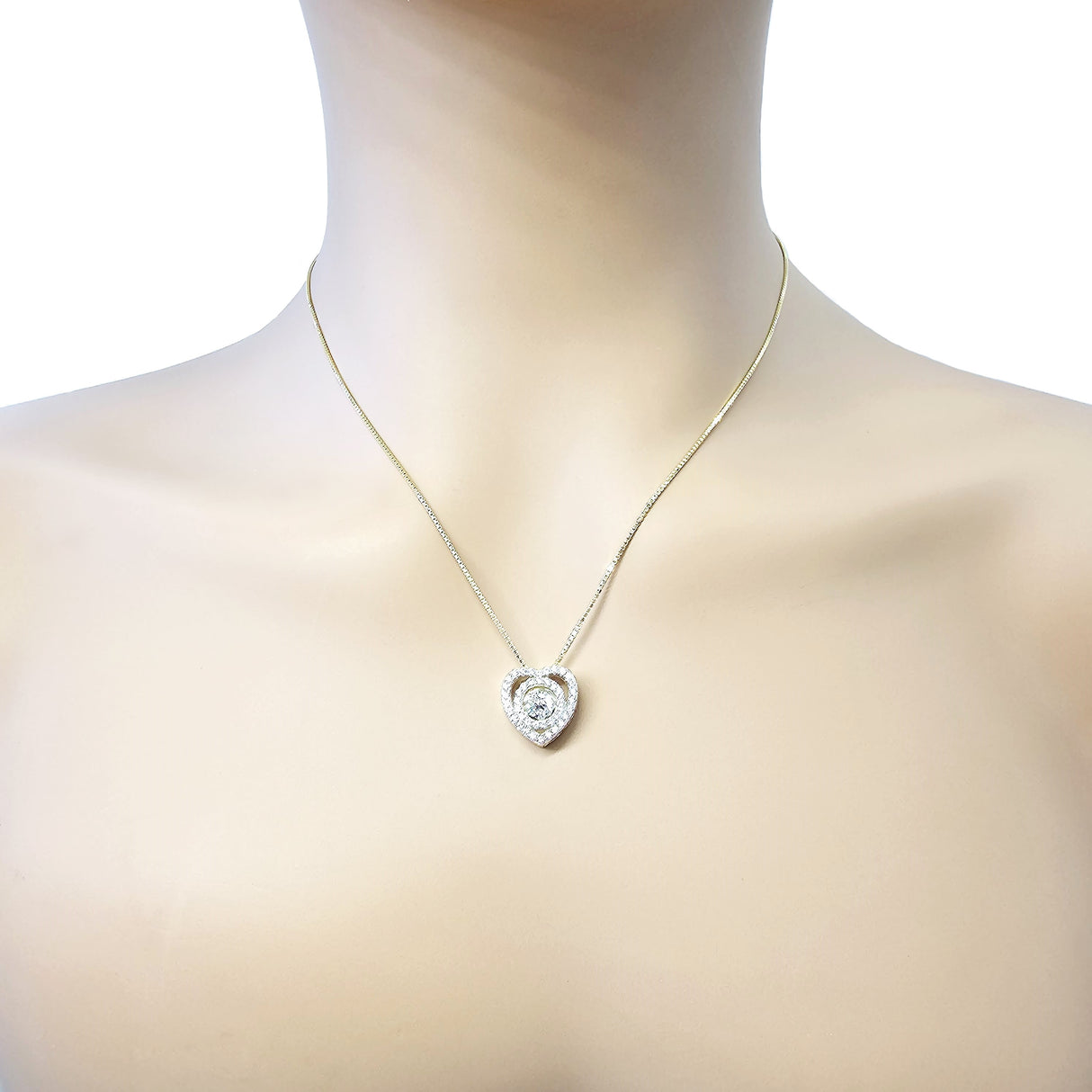 Circle in Heart Dancing Gemstone Necklace in Solid 925 Sterling Silver made w/ Pure Brilliance Zirconia