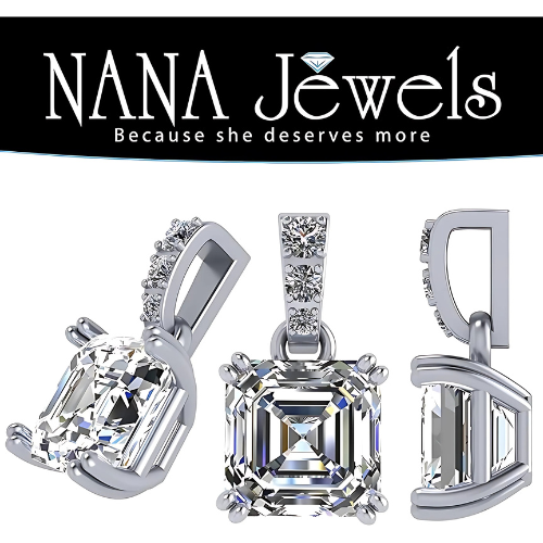 Nana Jewels Asscher Cut Simulate Diamond Solitaire Necklace With 22" Adjustable Box Chain- 7Mm(2Ct) Or 8Mm(3Ct) Look