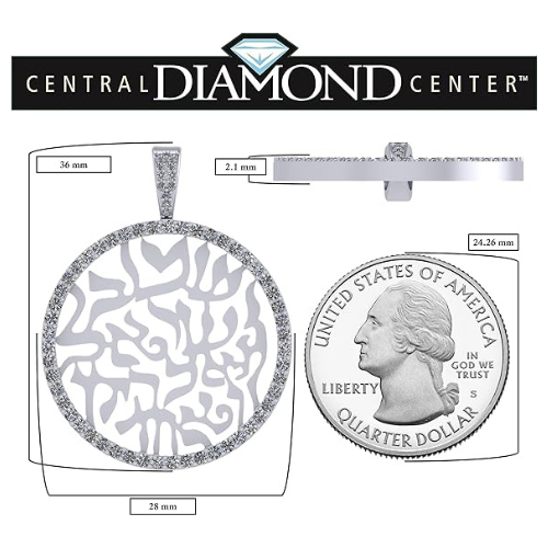 Central Diamond Center Shema Israel Full Hebrew Prayer Pendant Necklace in Solid Sterling Silver w/ Pure Brilliance Zirconia CZ(28mmx37mm)