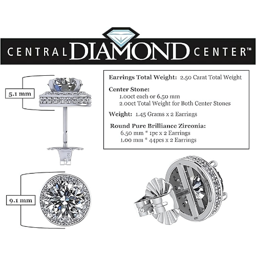 Close-up of a 6.5mm round halo birthstone stud.