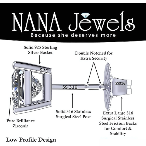 Hypoallergenic stud earrings, simulated diamond.