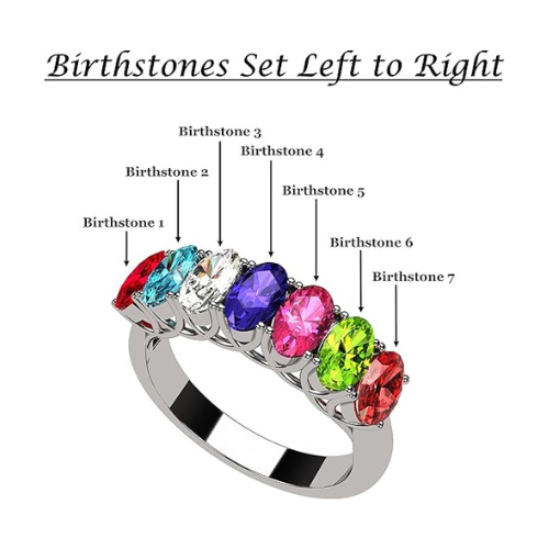Central Diamond Center Oval Cut Lucita Mothers Rings w/ 1 to 7 Simulated Birthstones in Sterling Silver, 10K or 14K Gold