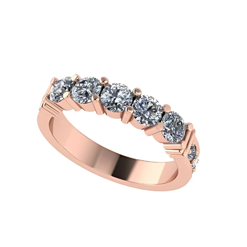 Sterling silver shared prong simulated diamond band.