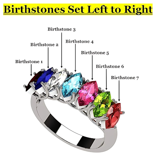 Central Diamond Center Marquise Cut Lucita Mothers Rings w/ 1 to 7 Simulated Birthstones in Sterling Silver, 10K or 14K Gold