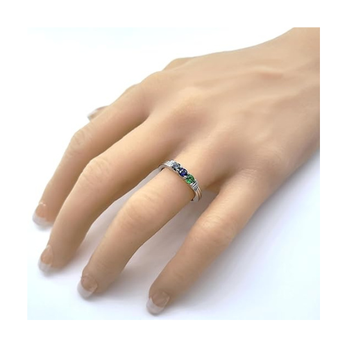 Central Diamond Center Shared Prong Mothers Birthstone Family Ring w/ 1 to 6 Simulated Gemstones in Sterling Silver, 10K or 14K Gold