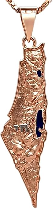 Central Diamond Center Israel Map Necklace/Pendant-Sterling Silver Am Israel Chai on Back Side-3D Map of Israel Large & Small