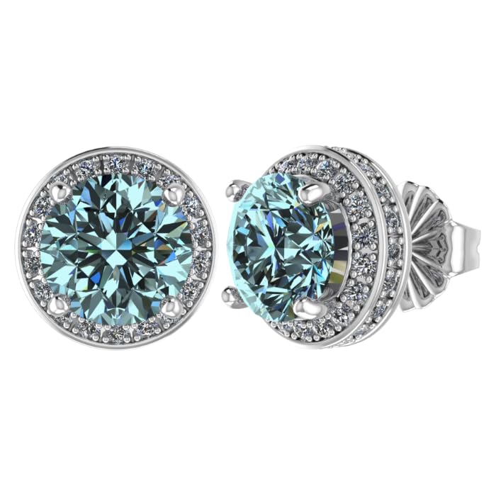 NANA Jewels Round Halo Simulated Aquamarine Pure Brilliance Zirconia Earrings & Necklace in Solid Sterling Silver