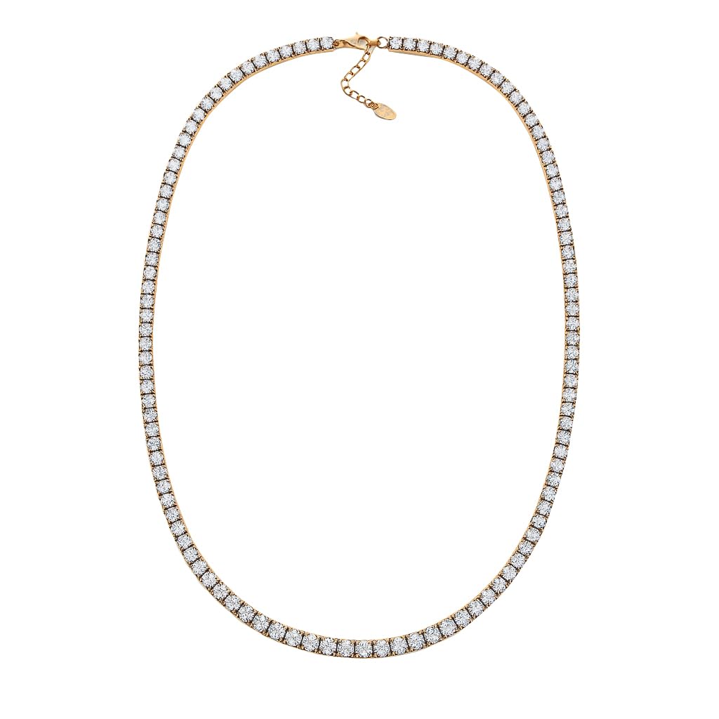 Central Diamond Center Sterling Silver & Graduated CZ 3 or 4 prongs Tennis Necklace, 18", White, Yellow or Rose Gold Plated