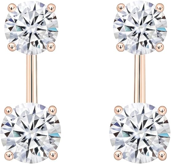 Central Diamond Center Earring Jackets with Cubic Zirconia – Sterling Silver, Adjustable Drop Design – 1.50 CTW (5.25mm & 6.50mm Stones)