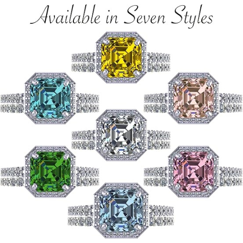 NANA Jewels Sterling Silver Asscher Cut Wedding Set Engagement Rings for Women - Choose Simulated Morganite, Citrine, Aquamarine & More