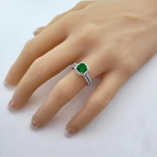 NANA Jewels Sterling Silver Asscher Cut Wedding Set Engagement Rings for Women - Choose Simulated Morganite, Citrine, Aquamarine & More