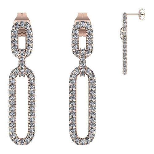 White gold plated double oval dangle earrings.