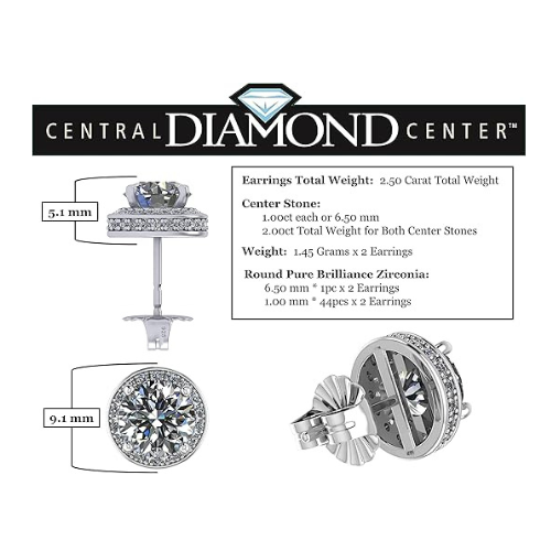 Round Halo Birthstone Stud Earrings 6.5mm Sterling Silver Pure Brilliance Zirconia & Simulated Gemstones