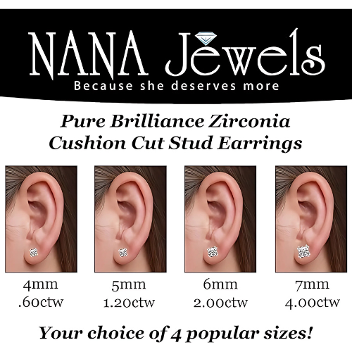 Close-up of a cushion cut simulated diamond earring