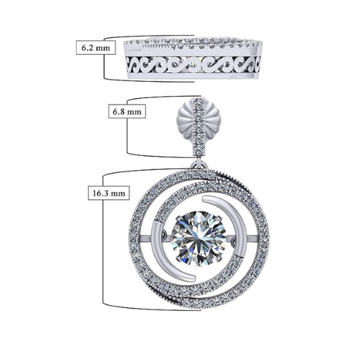 Central Diamond Center Circle Swirl Dancing Gemstone Dangle Earrings or Necklace in Sterling Silver w/Pure Brilliance Zirconia