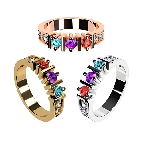 Custom Central Diamond Center straight bar ring with CZs.