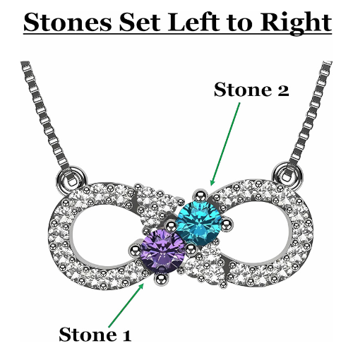 Simulated birthstones set in an infinity design.