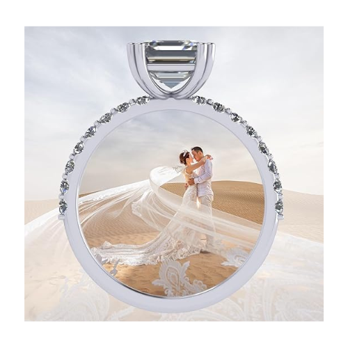 NANA Jewels 1.50ct-3.00ct Asscher Cut Solitaire Zirconia Engagement Ring W/Sides in Sterling Silver, 10K or 14K Gold