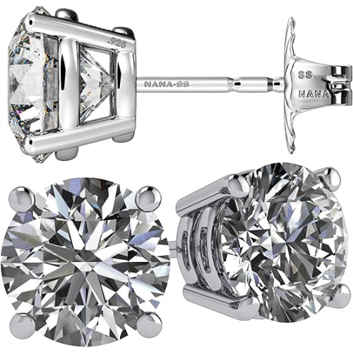 Simulated Diamond Stud Earrings Round Sterling Silver Hypoallergenic 0.30-8.00cttw