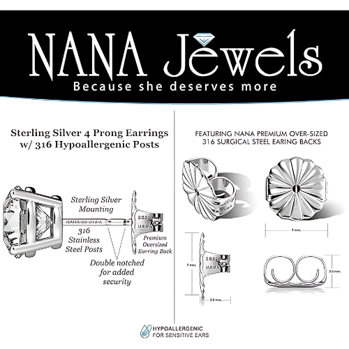 Sterling silver stud earrings arranged by size.