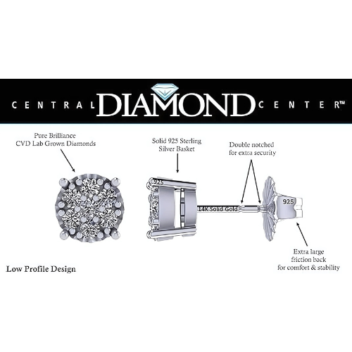 Ethical lab grown diamond cluster earrings on display.