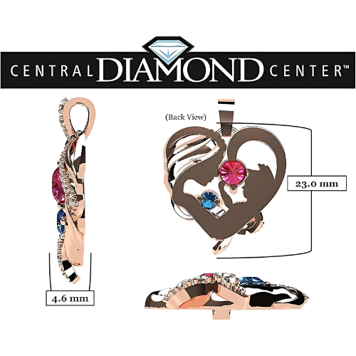 Close-up of a sterling silver heart with birthstones.