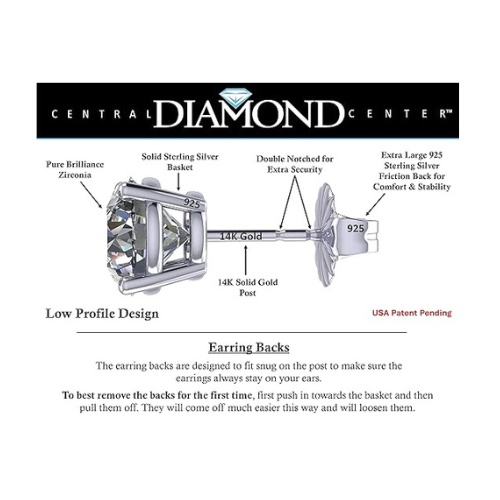 14K Solid Gold Post & Silver Simulated Diamond Stud Earrings-cubic zirconia earrings studs .30ct to 8.00ct