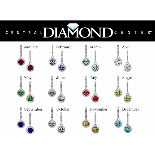 Halo Birthstone Dangle Earrings w/ Pure Brilliance Zirconia Accent Gemstones in Sterling Silver for Women